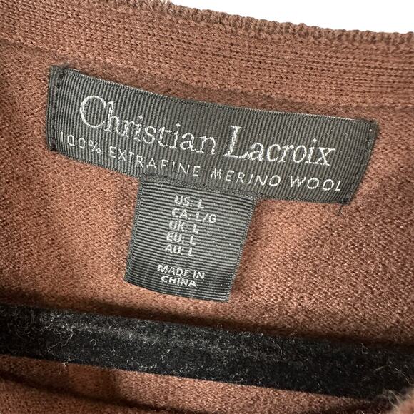 Christian Lacroix Sweater Womens Large Extra Fine Merino Wool Brown Crewneck - Picture 3 of 6